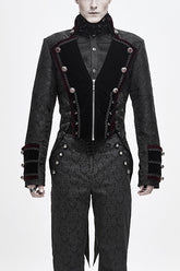Manteau gothique pour homme en velours à motif floral jacquard noir avec queue d'hirondelle